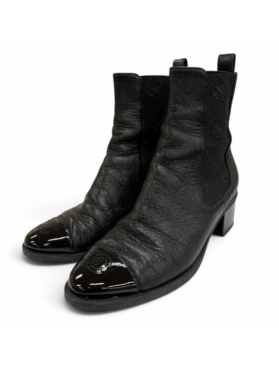Chanel Shoes - Chanel CC Logo Side Gore Leather Short Boots Black